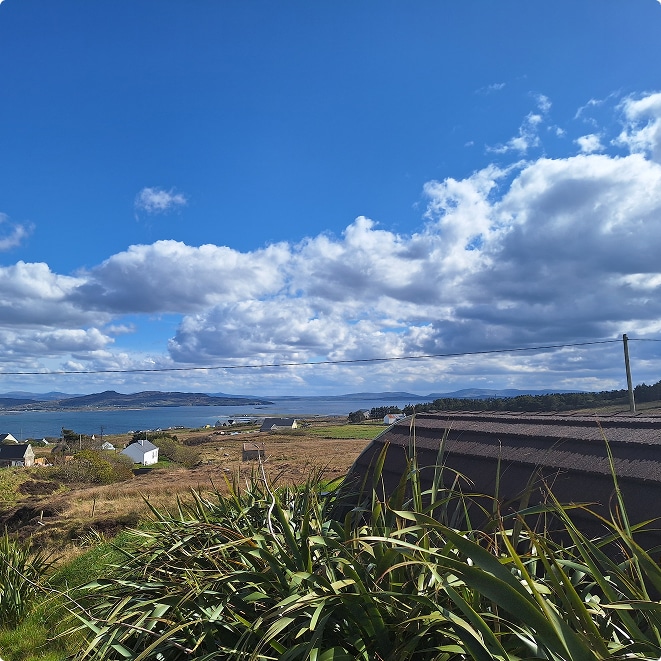 view from glamping pods arranmore